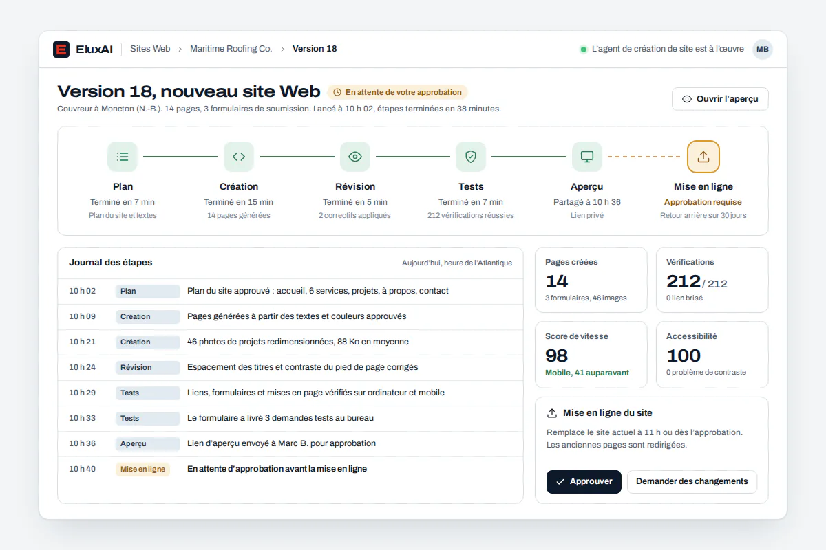 Chaîne de conception de site Web par IA : plan, développement, revue, tests, aperçu et déploiement du site d’une clinique